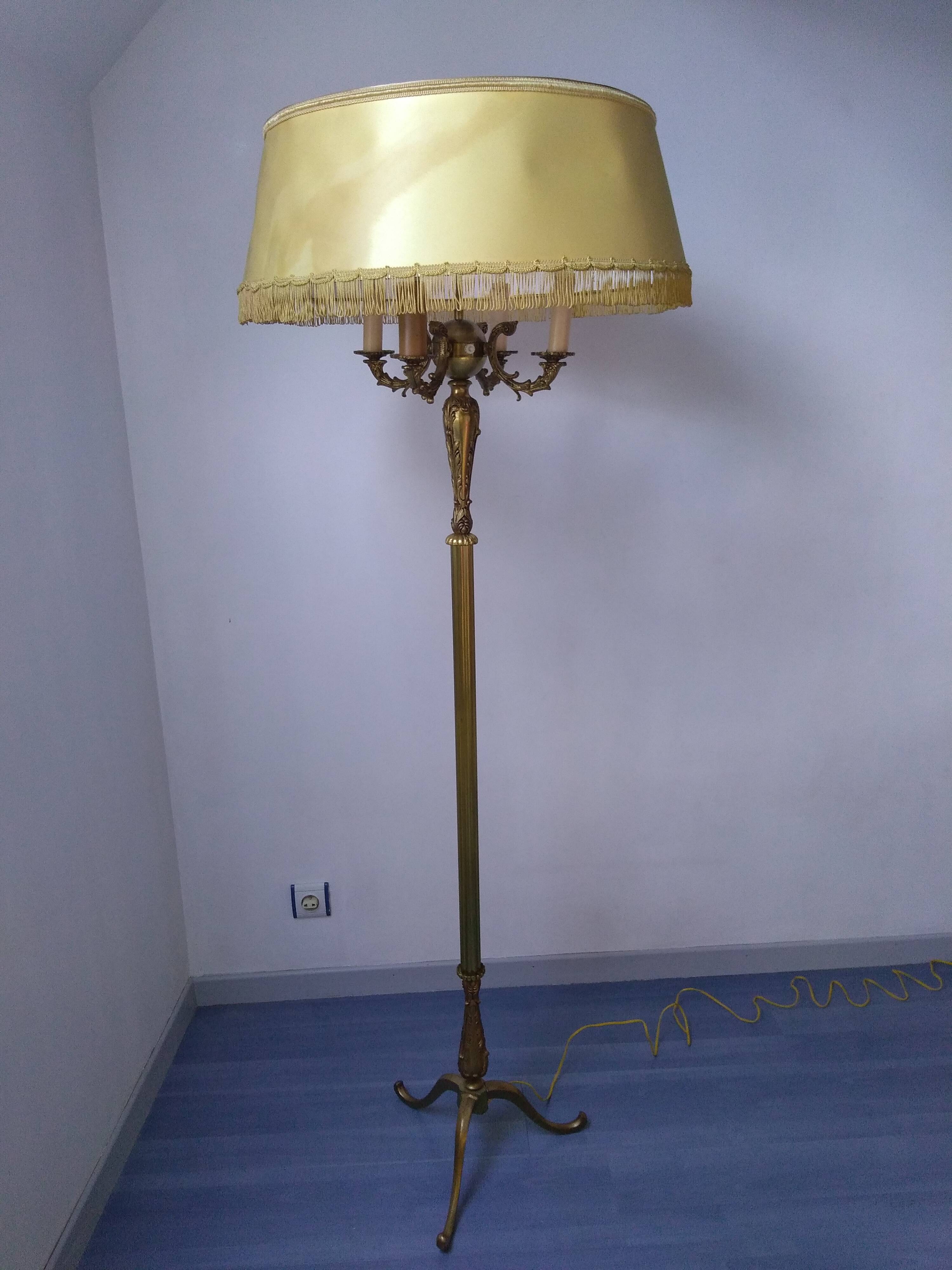 Floor lamp gilded bronze tripod 4 fires