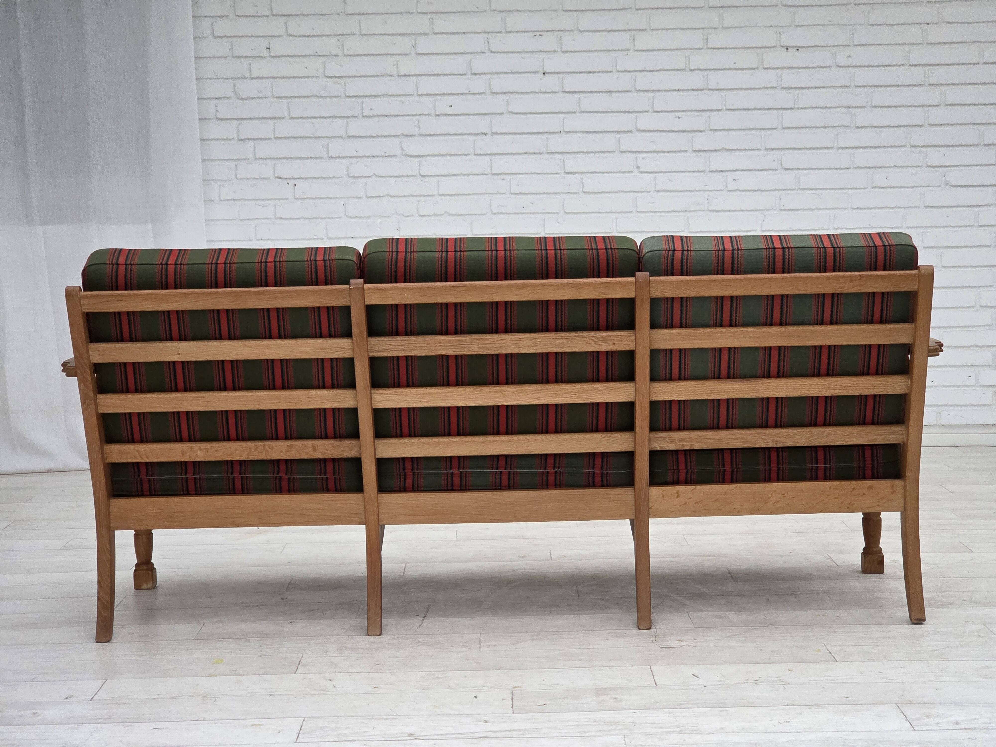 1970s, Danish 3-seater sofa, green furniture wool, oak wood.