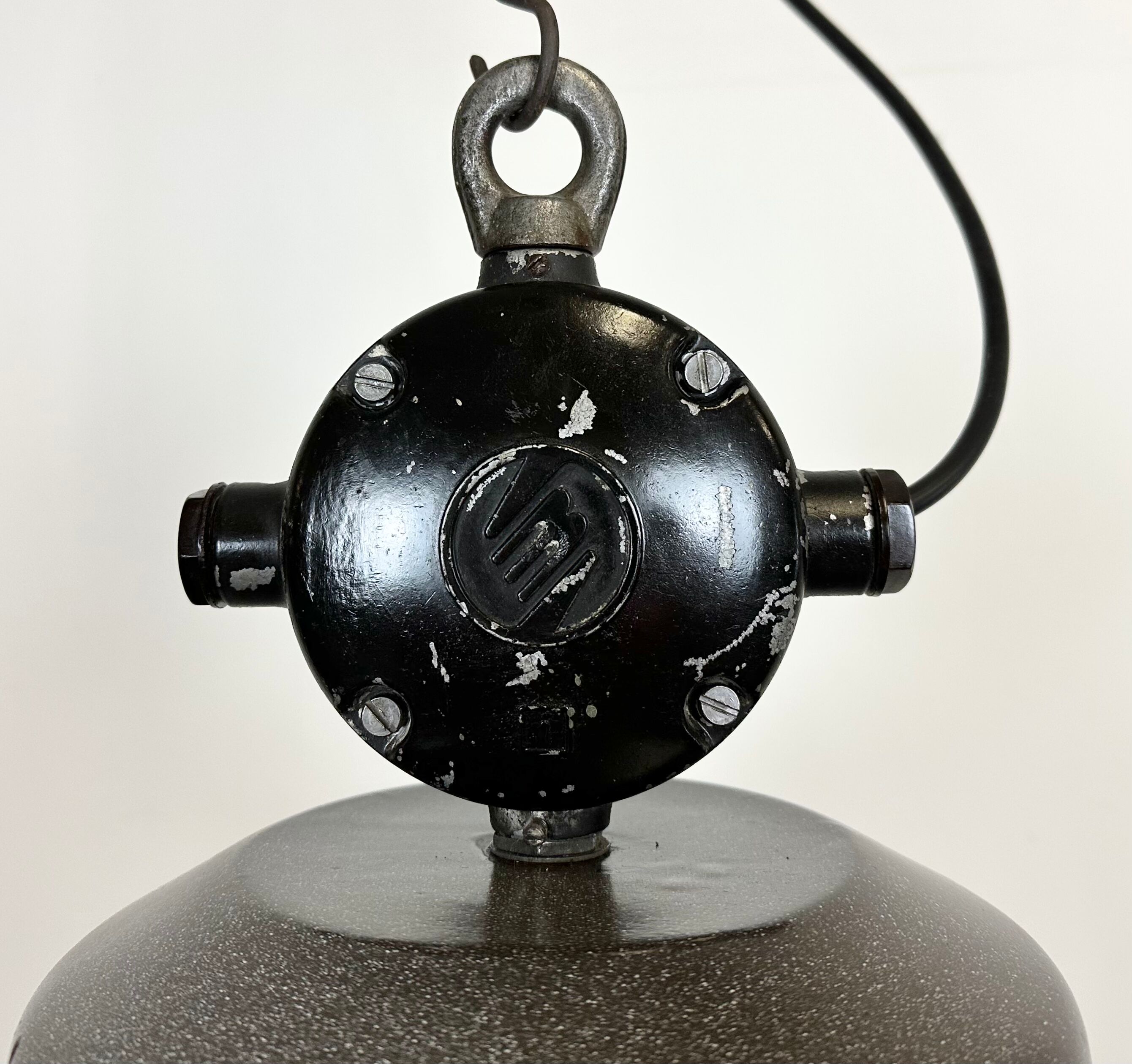 Dark grey enamel industrial factory lamp from elektrosvit, 1960s