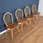 Retro Blonde Ercol Model 383 Dining Table & Four Model 370 Windsor Kitchen Dining Chairs
