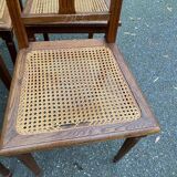 4 chaises art déco chêne massif cannées 1950 avec pieds ronds