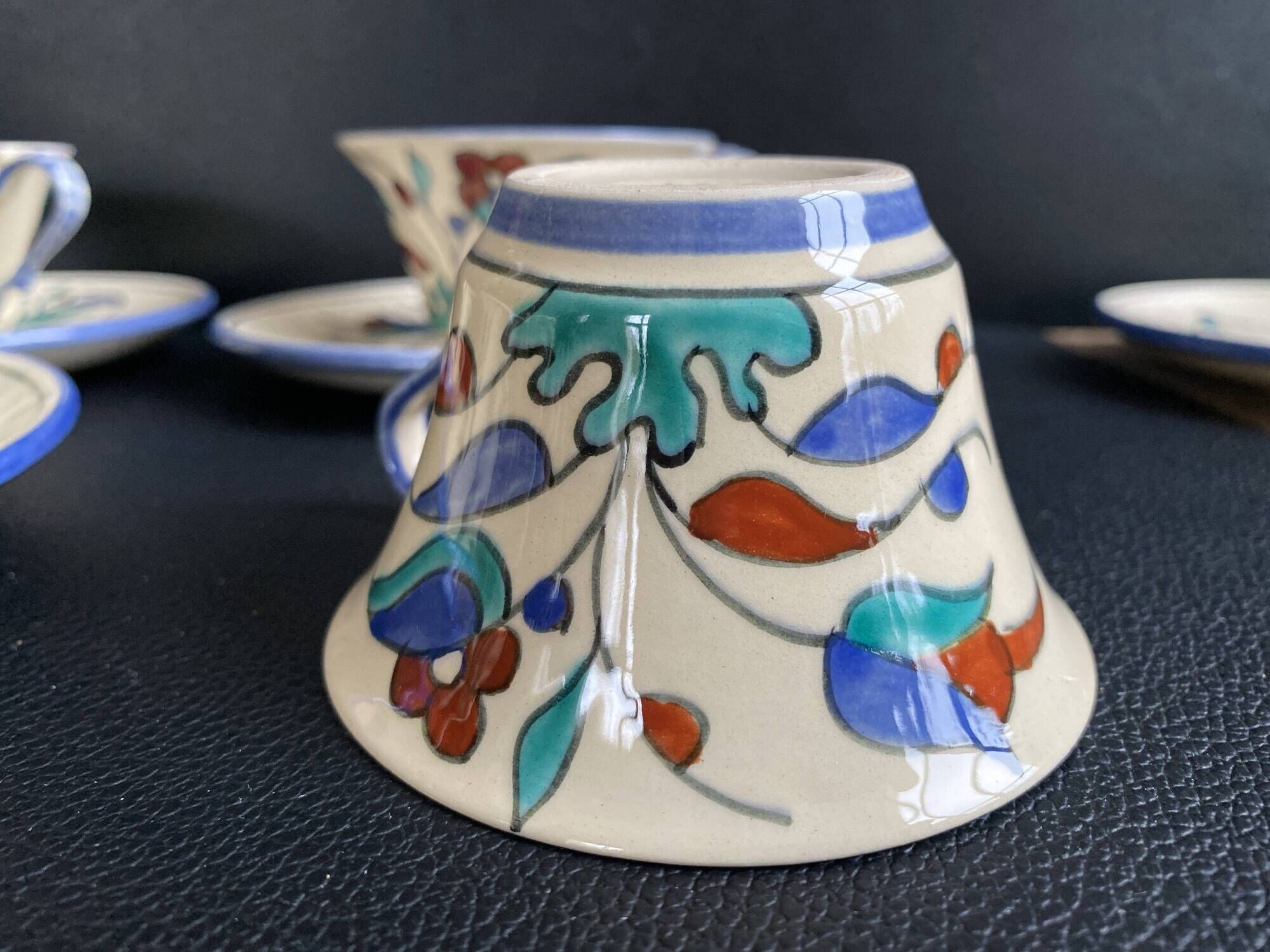 Set of 4 handmade cups and saucers – Hand-painted – Izni style