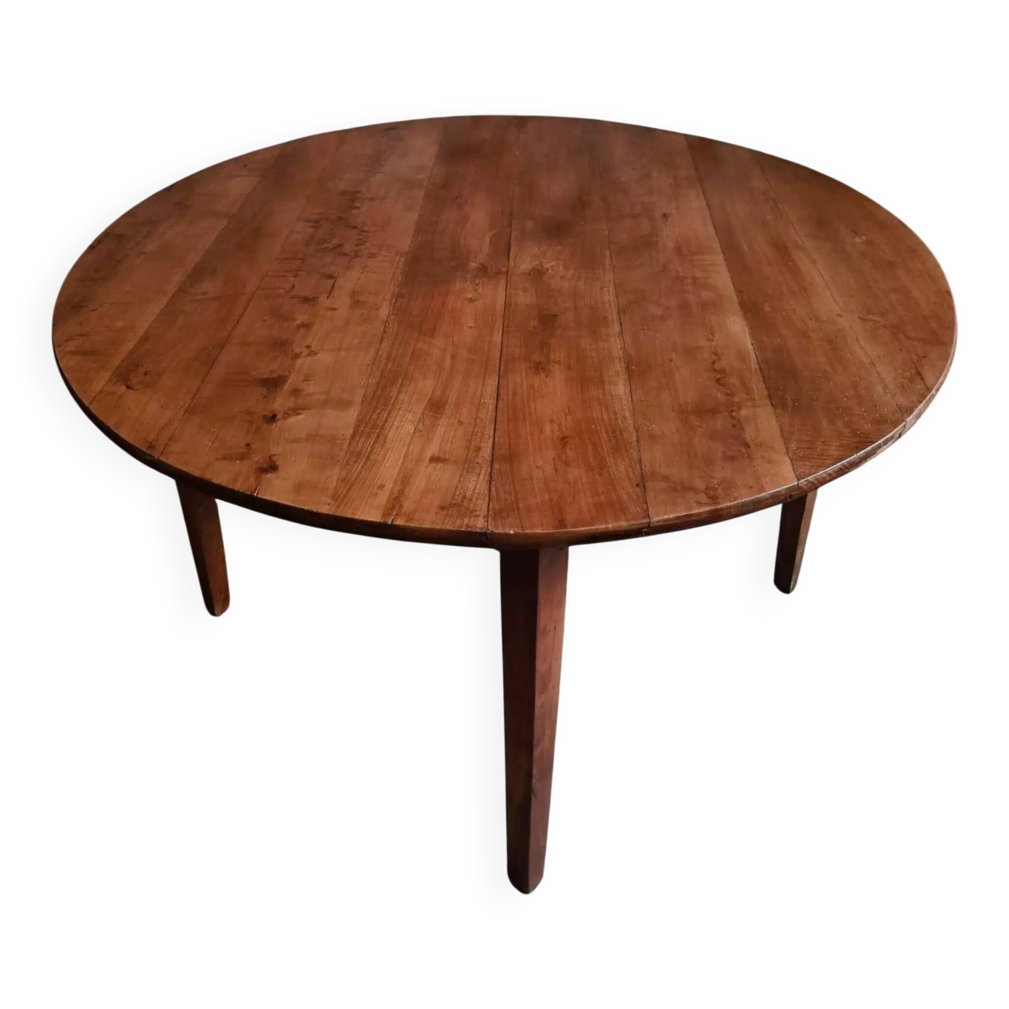 Antique round dining table in cherry wood, France, circa 1920.