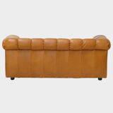 Mid century 2.5 seater sofa in thick cognac buffalo leather, 1970s.