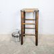 High stool in wood and straw