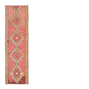 Turkish Handwoven Vintage Herki Kilim 102 cm x 322 cm