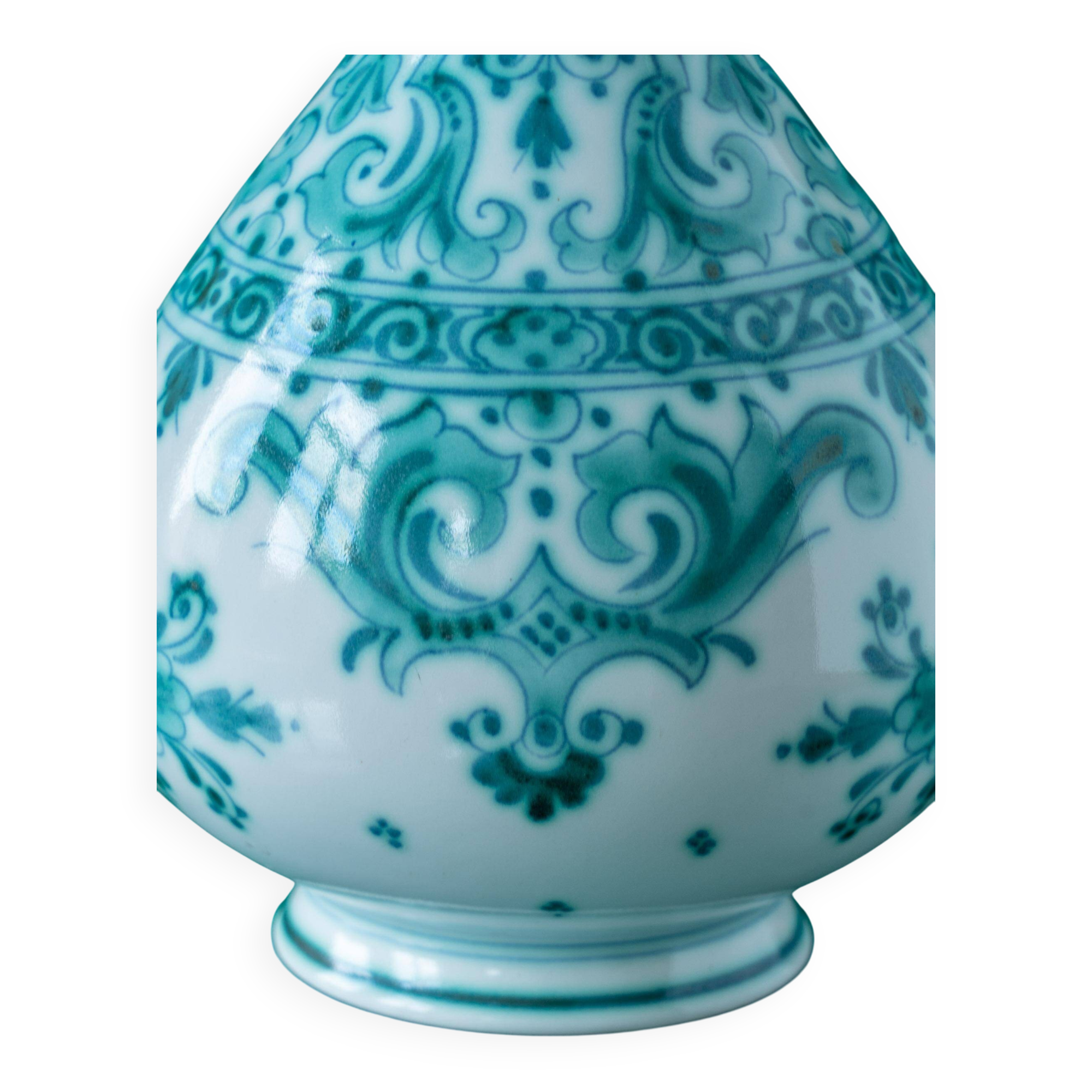 Hand-painted ceramic table lamp Royal Delft Delvert blue-green, 1970.
