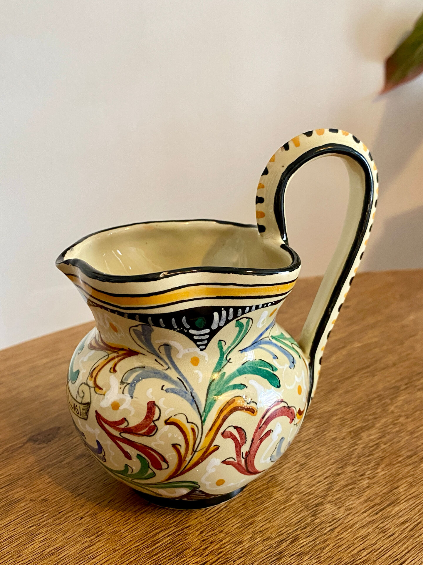 Small earthenware jug from Faenza, hand-painted Ca Pirota.