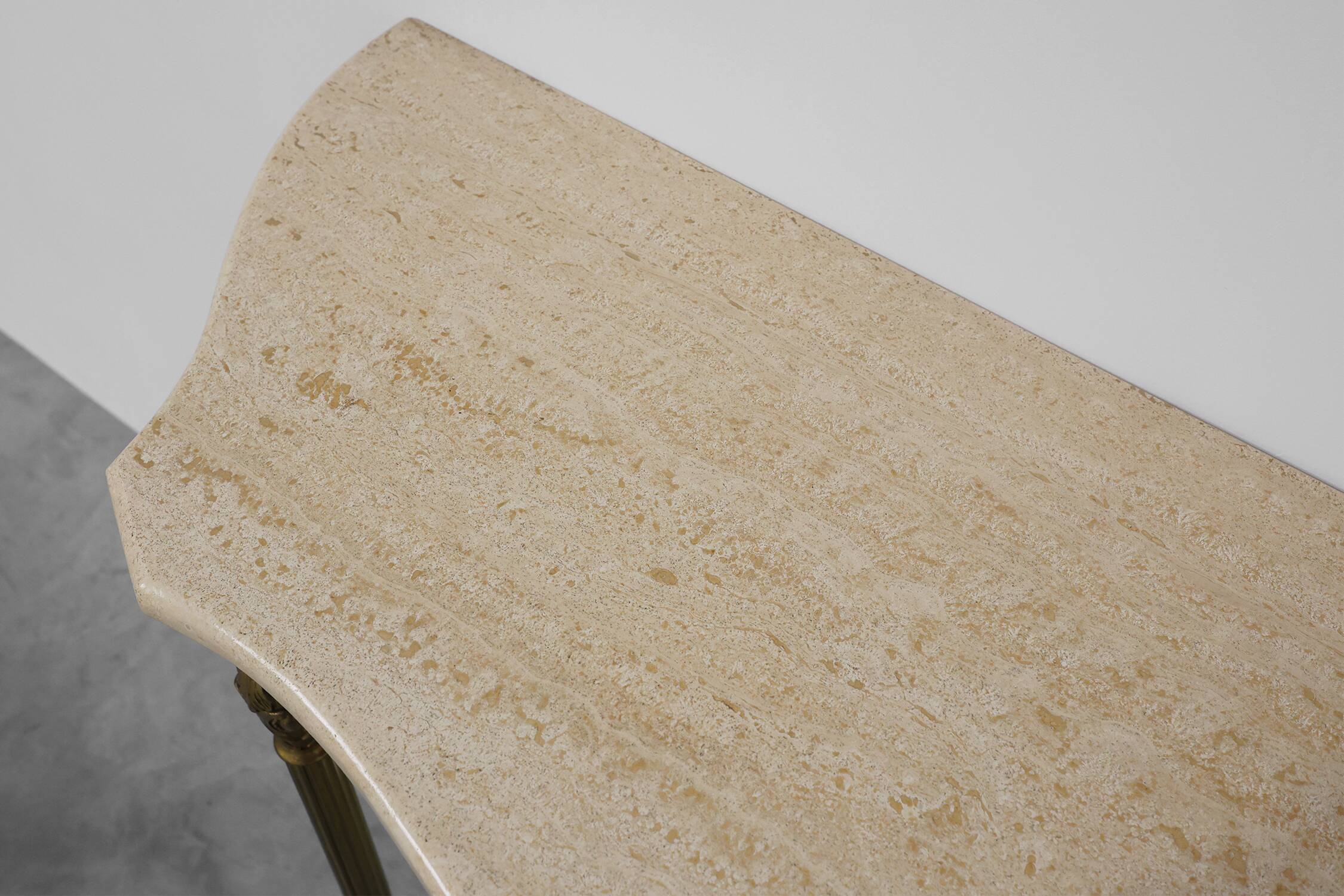 Copper Base and Travertine Top Louis XVI-Style Console Table, Italy
