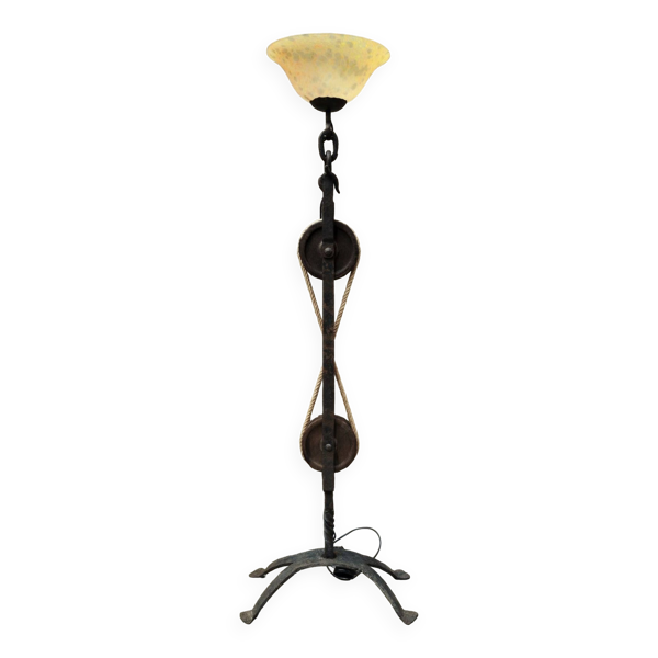 Lampadaire brutaliste en fer forgé et pate de verre — Beyit