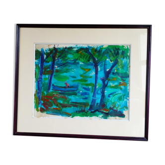 Paysage barque sur l'étang de max agostini (1914-1997)