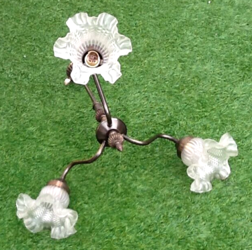 1970s Chandelier / Pendant lamp 3 arms of light Tulips with ruffles