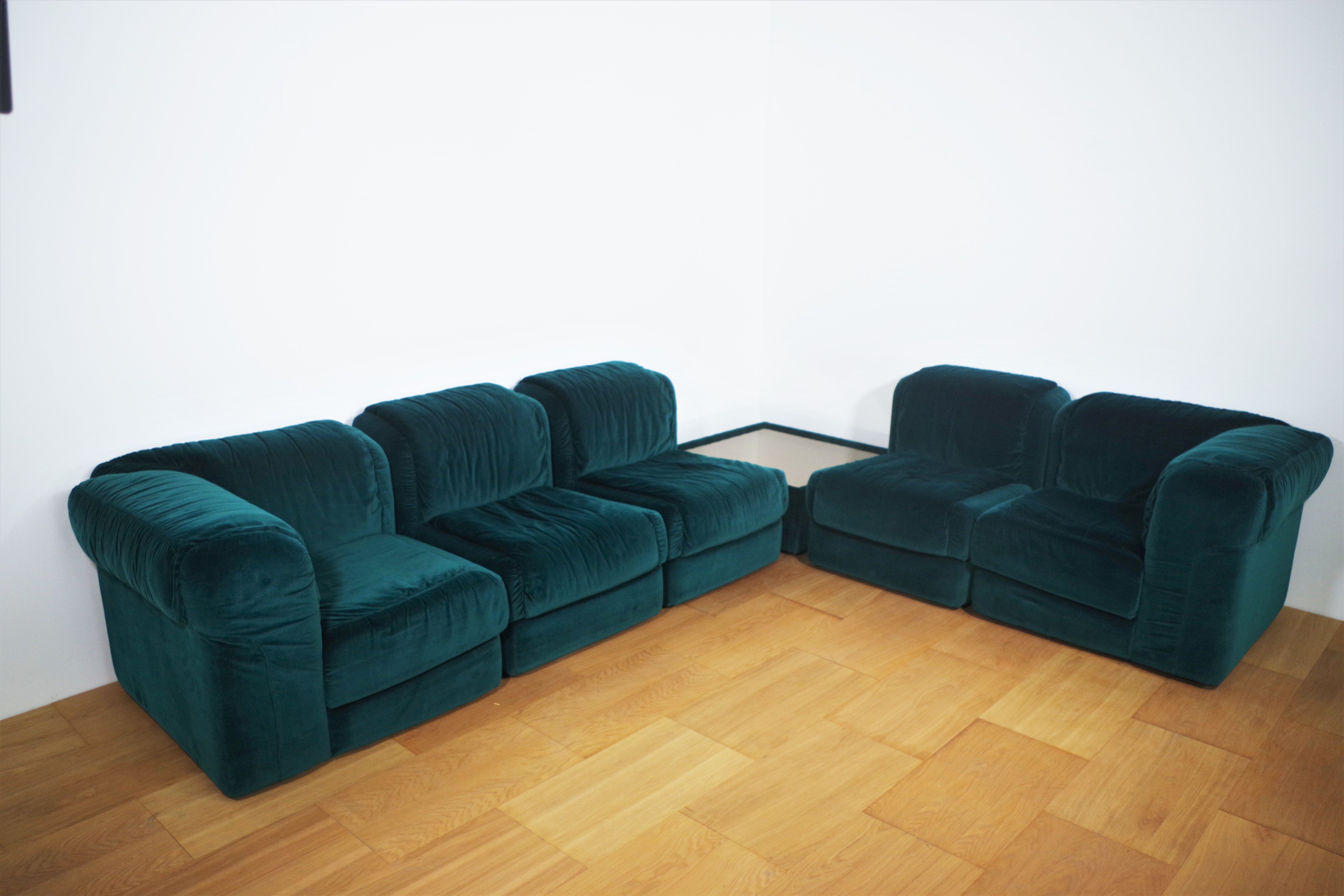 Fauteuils en Chenille de Seven Salotti, 1970s, Set de 5