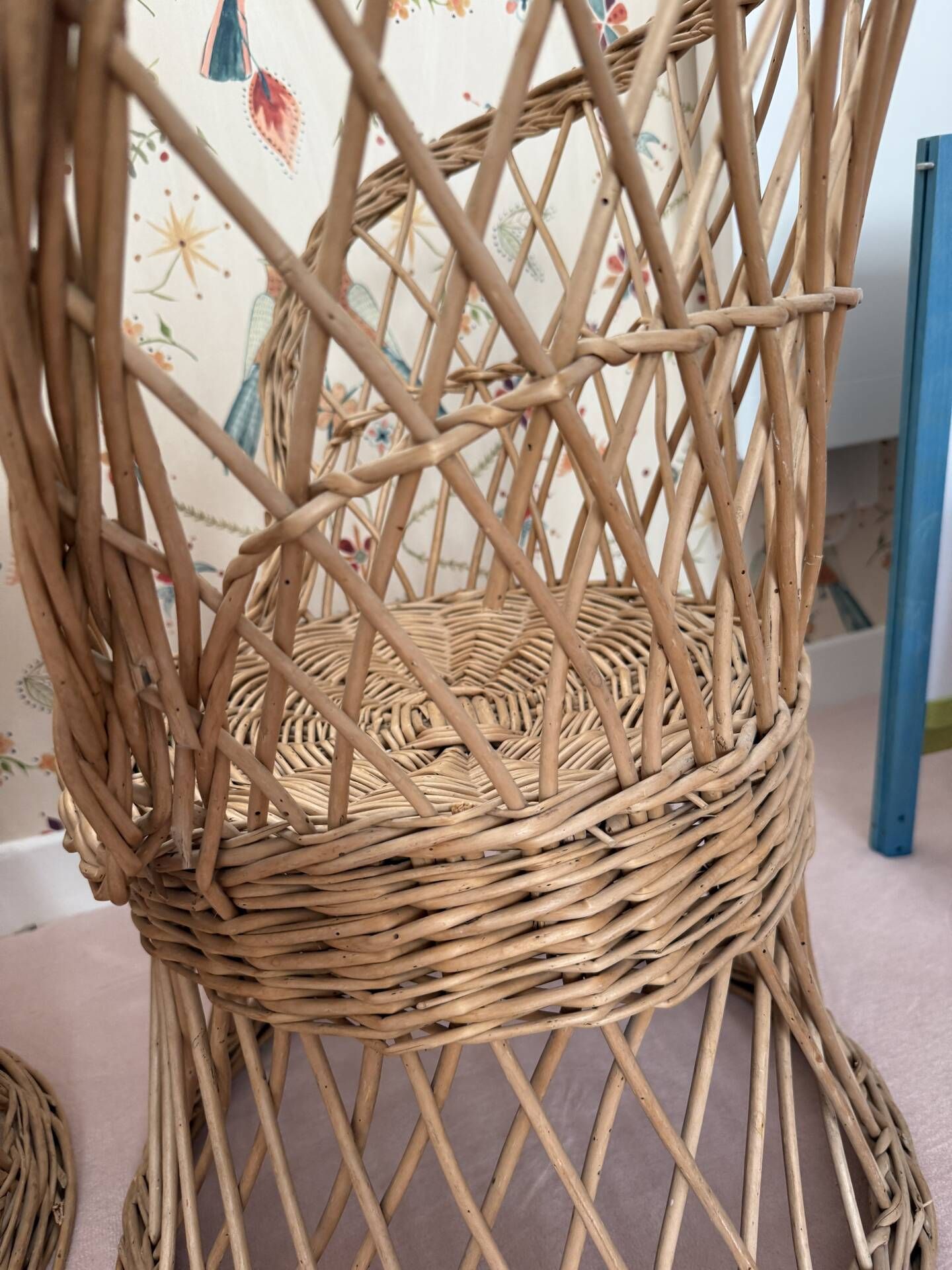 Table and two wicker chairs for children.