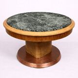 Art Deco table in wood, copper and marble – circular top – around 1930
