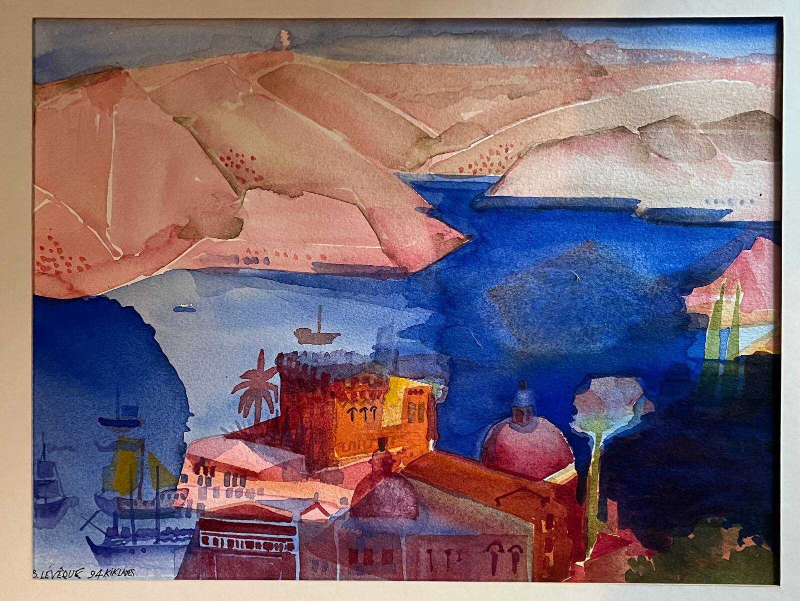 Set of 7 watercolour paintings signed B. Lévêque "Travel Notebook"