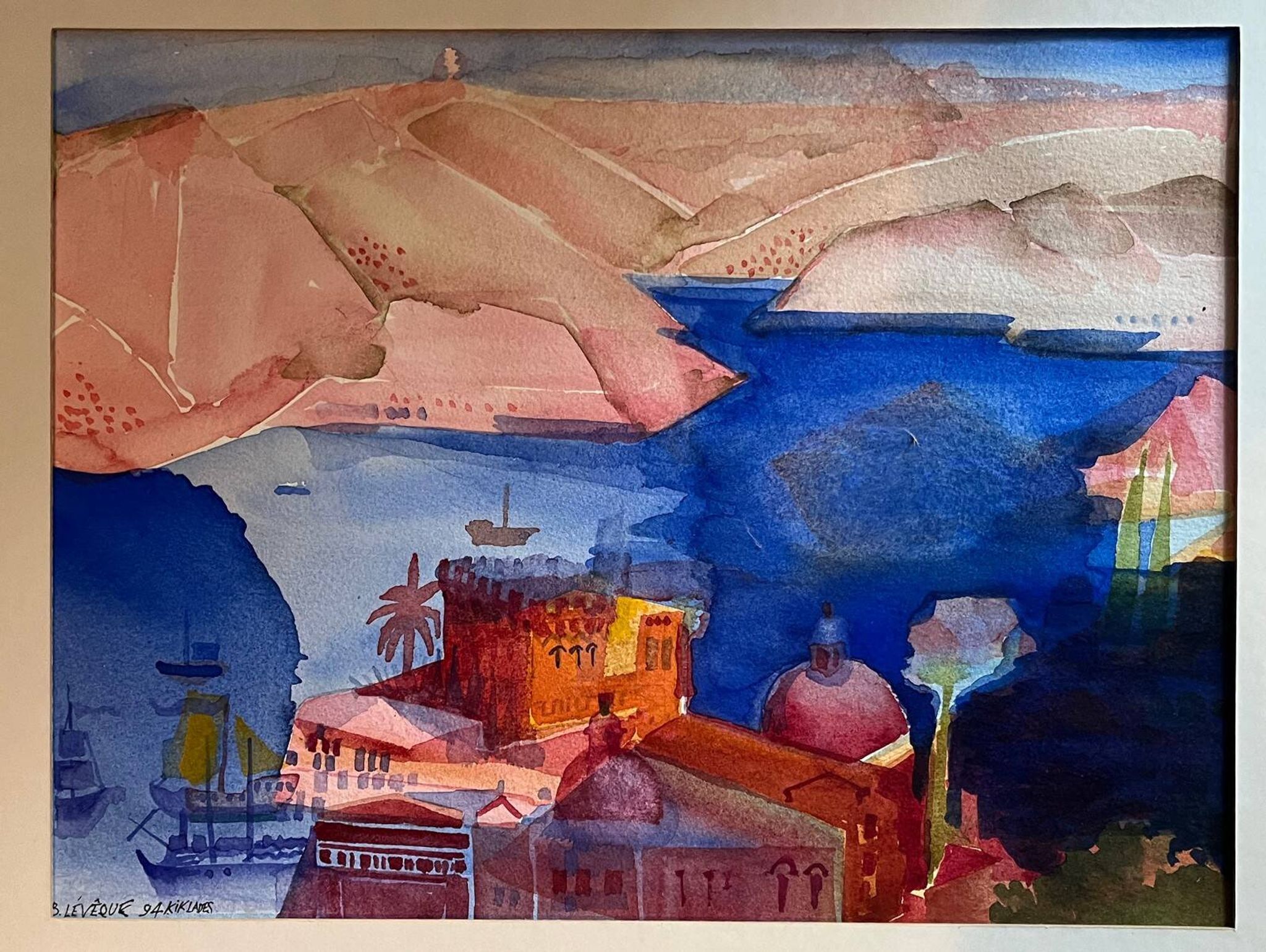Set of 7 watercolour paintings signed B. Lévêque "Travel Notebook"