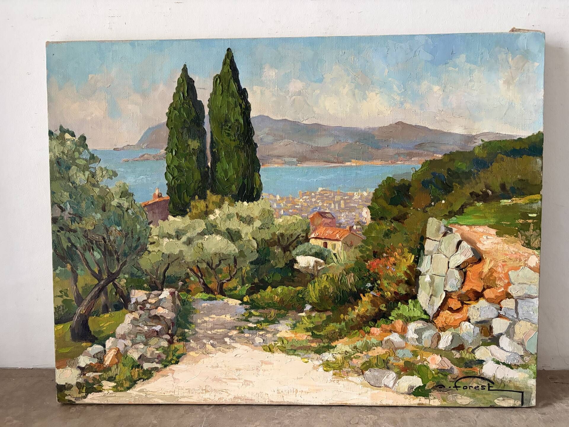 Mediterranean coastal scene, oil on canvas signed