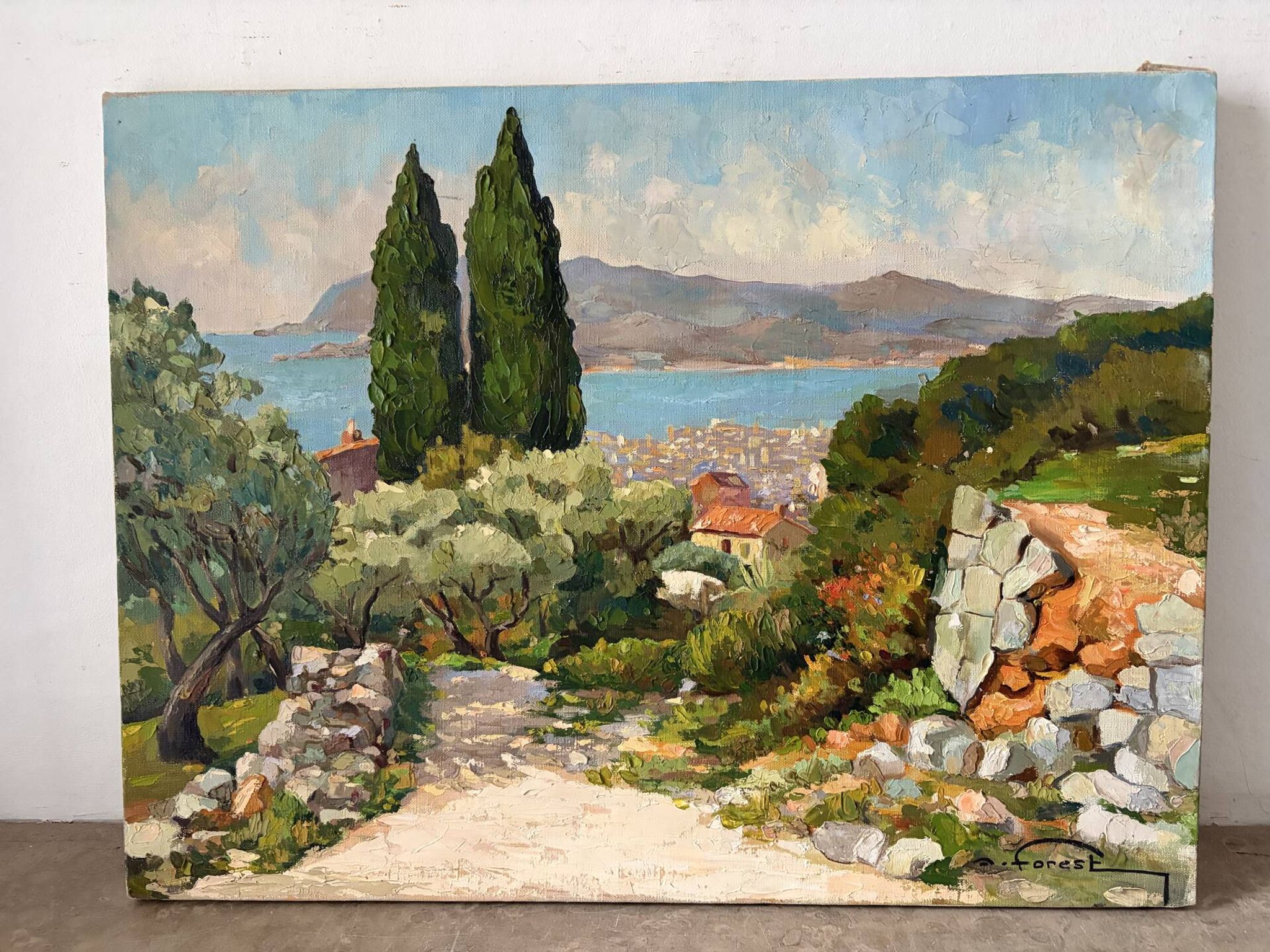 Scène côtière méditerranéen, huile sur toile signée