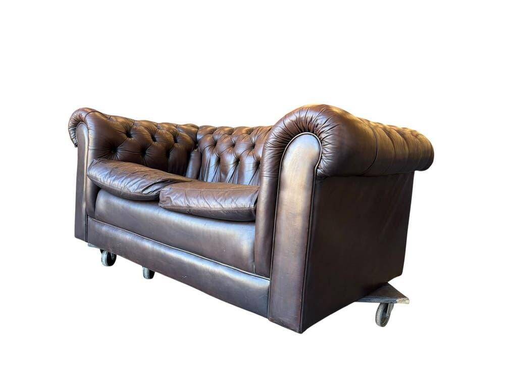 Vintage chocolate brown leather Chesterfield armchair/sofa