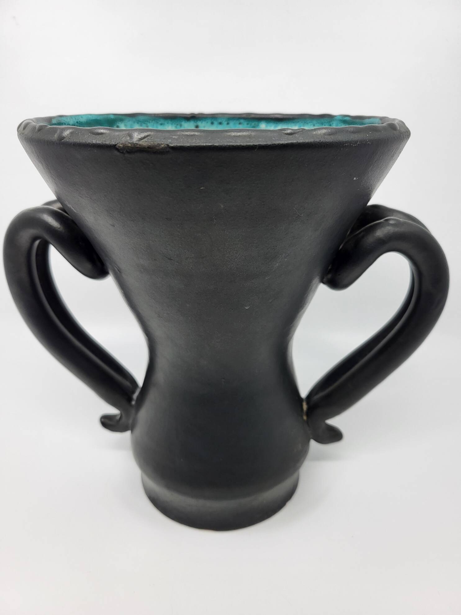 Jean Austruy Black Ceramic Ear Vase French 1950s Vintage