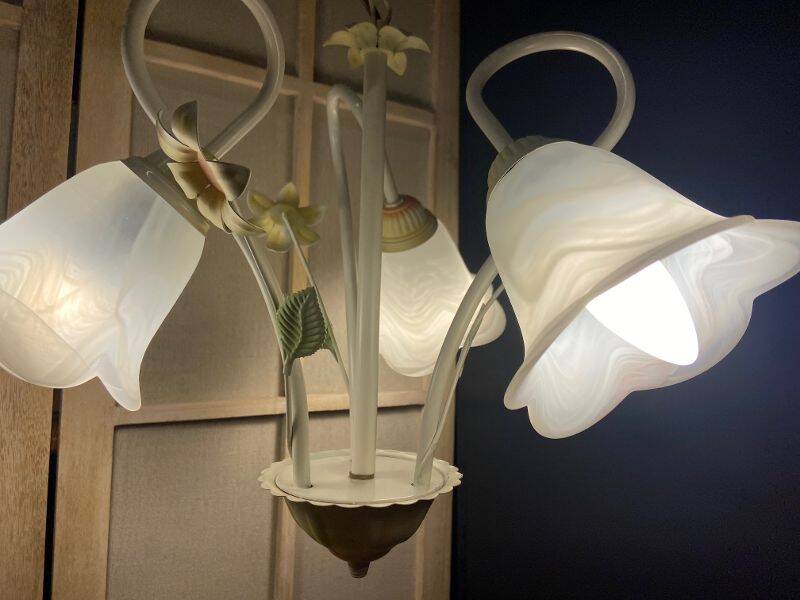 Antique Chandelier Ceiling Light Florentine Bouquet Floral Design 1970 Decorative Art No.2