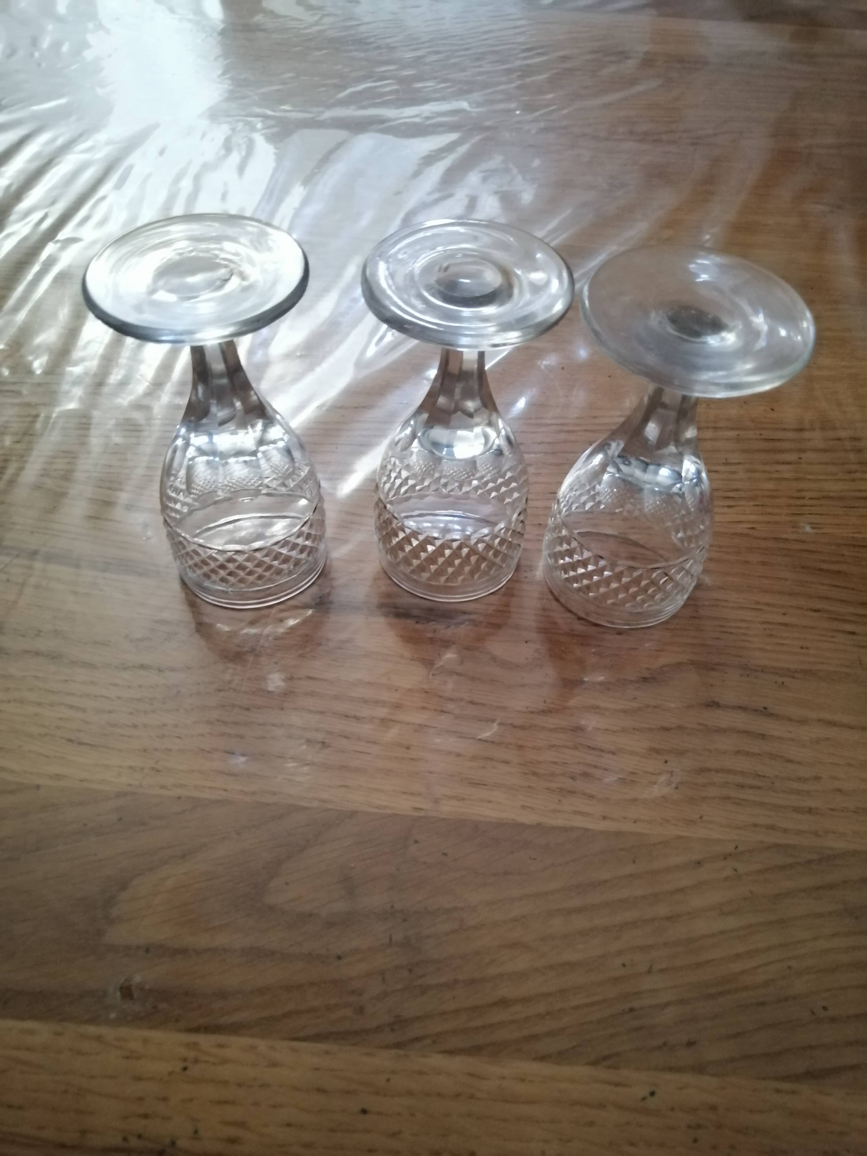 3 old vintage glass on feet