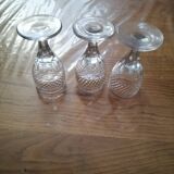 3 old vintage glass on feet