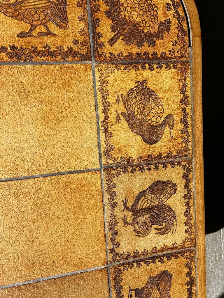 Roger Capron coffee table with bird decoration, 1960