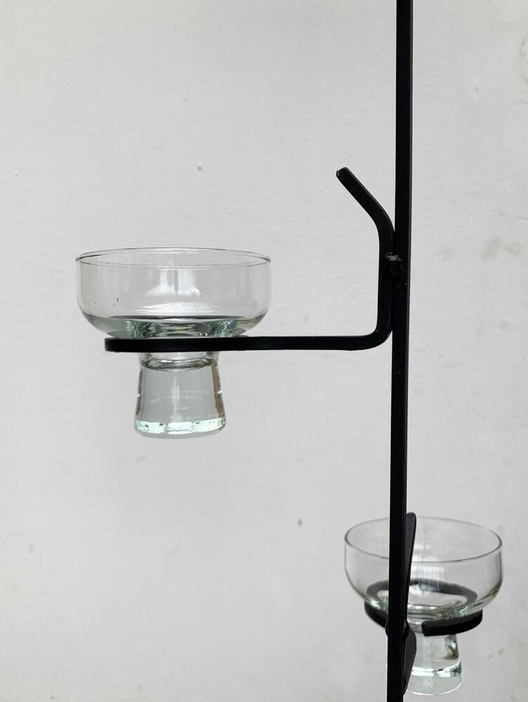 Mid-century metal and glass pendant light from the 1960s.