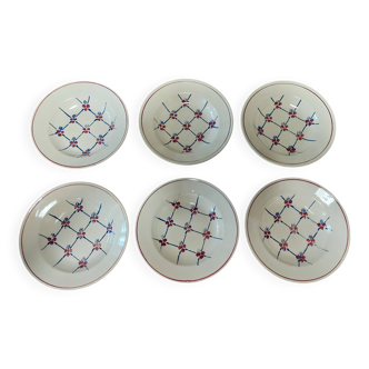Set of six Badonviller soup plates with Normandy decor