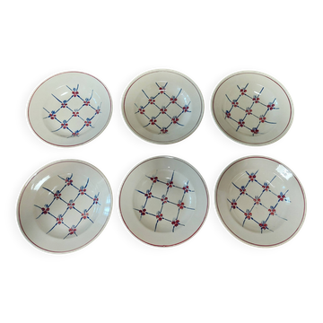 Set of six Badonviller soup plates with Normandy decor