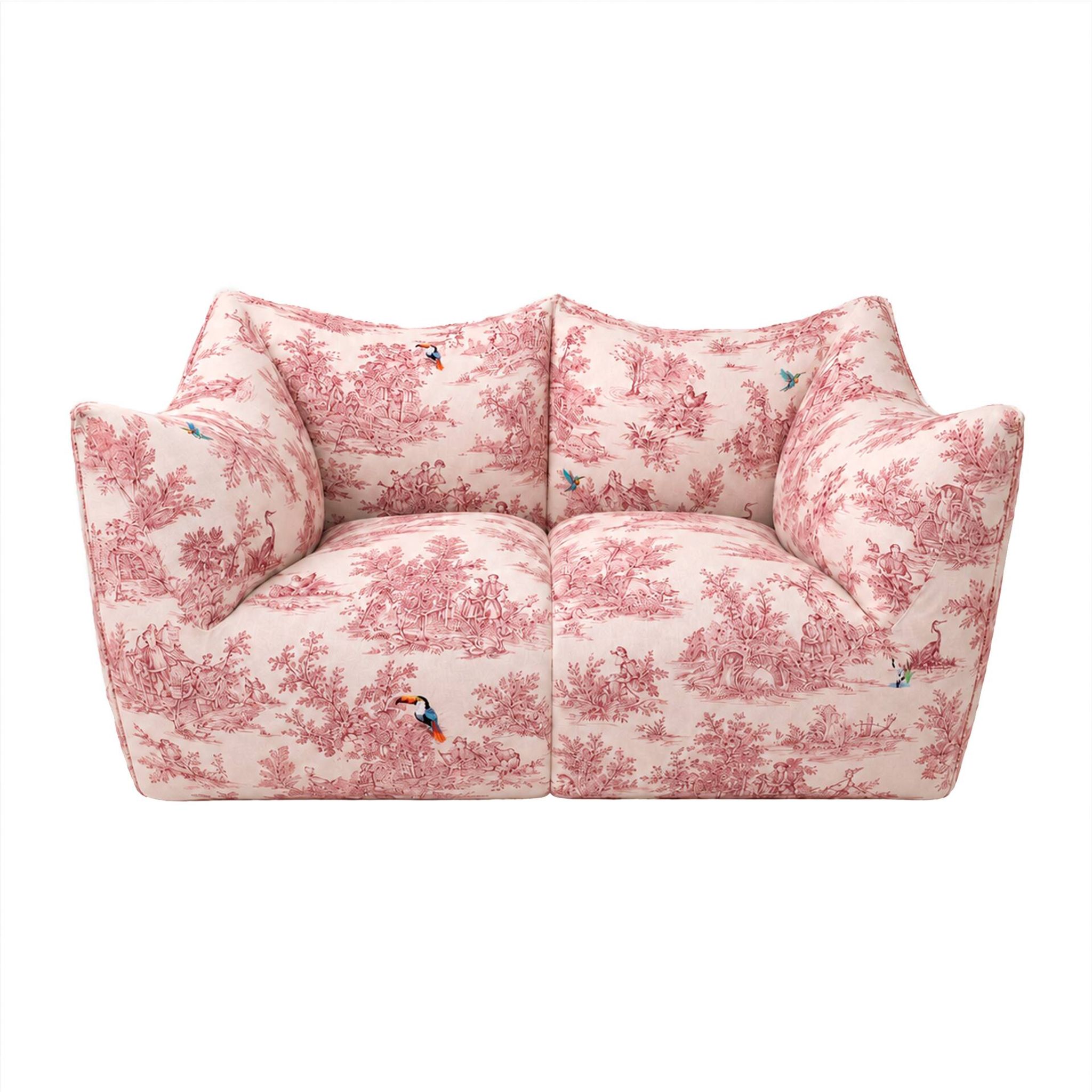 Mario Bellini Bibambola Sofa for B&B in Toile de Jouy with Embroidered Bird