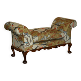 Antique banquette with cluster and ball feet, window seat in Mulberry Flying Ducks fabric.