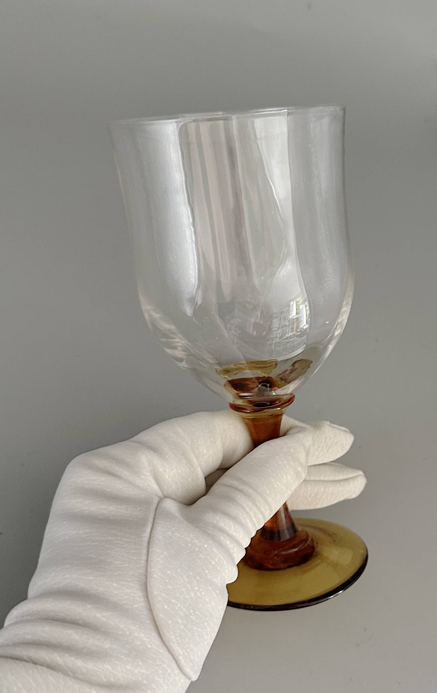 Set of 41 antique glasses with amber stems - water, wine, liqueur, champagne cups.