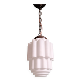 Art Deco pendant light, Skyscraper, white opaline, 1920s-30s