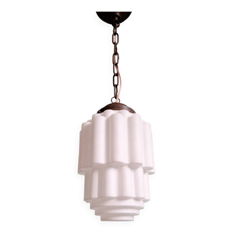 Suspension Art Déco, Skyscraper, opaline blanche, années 1920-30