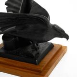1940s table lamp made of iron in the shape of an eagle, teak wooden base