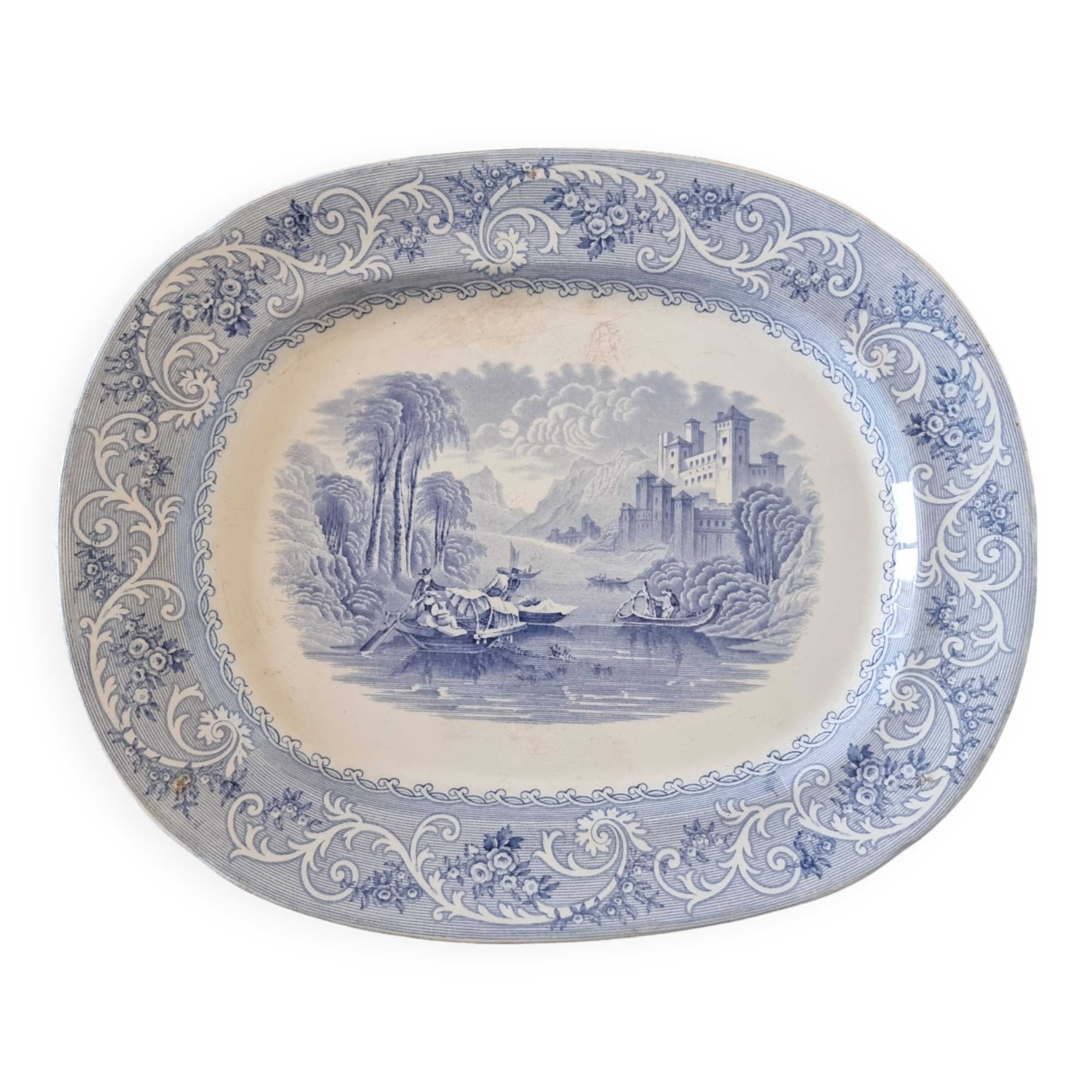 Large English Staffordshire "Rhine" Porcelain Platter or Tray from 1870