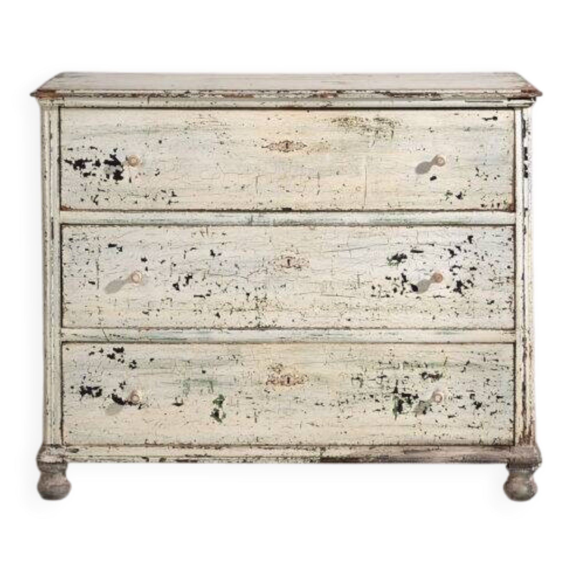 Large antique chest of drawers with white patina (circa 1920) #42