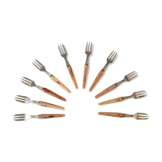 Set of 10 dessert forks in Bakelite 60s-70s