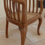 2 Colonial armchairs in natural solid wood with cane seats