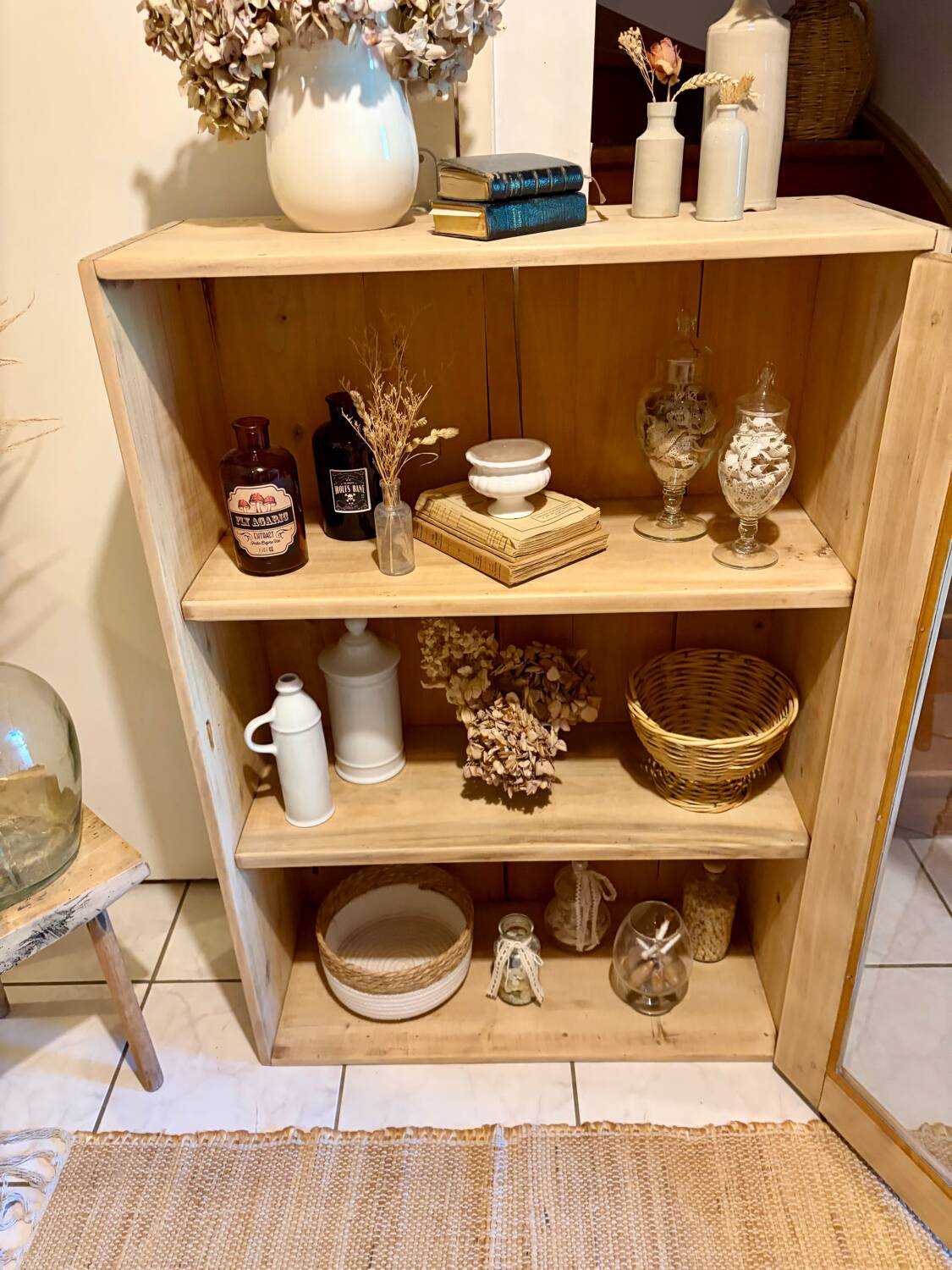 Raw wood display cabinet