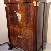 Rare Empire period mahogany secretary with four columns topped with bronze capitals.