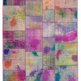 Hand-Knotted Anatolian Contemporary 169 cm x 240 cm Multicolor Patchwork Rug