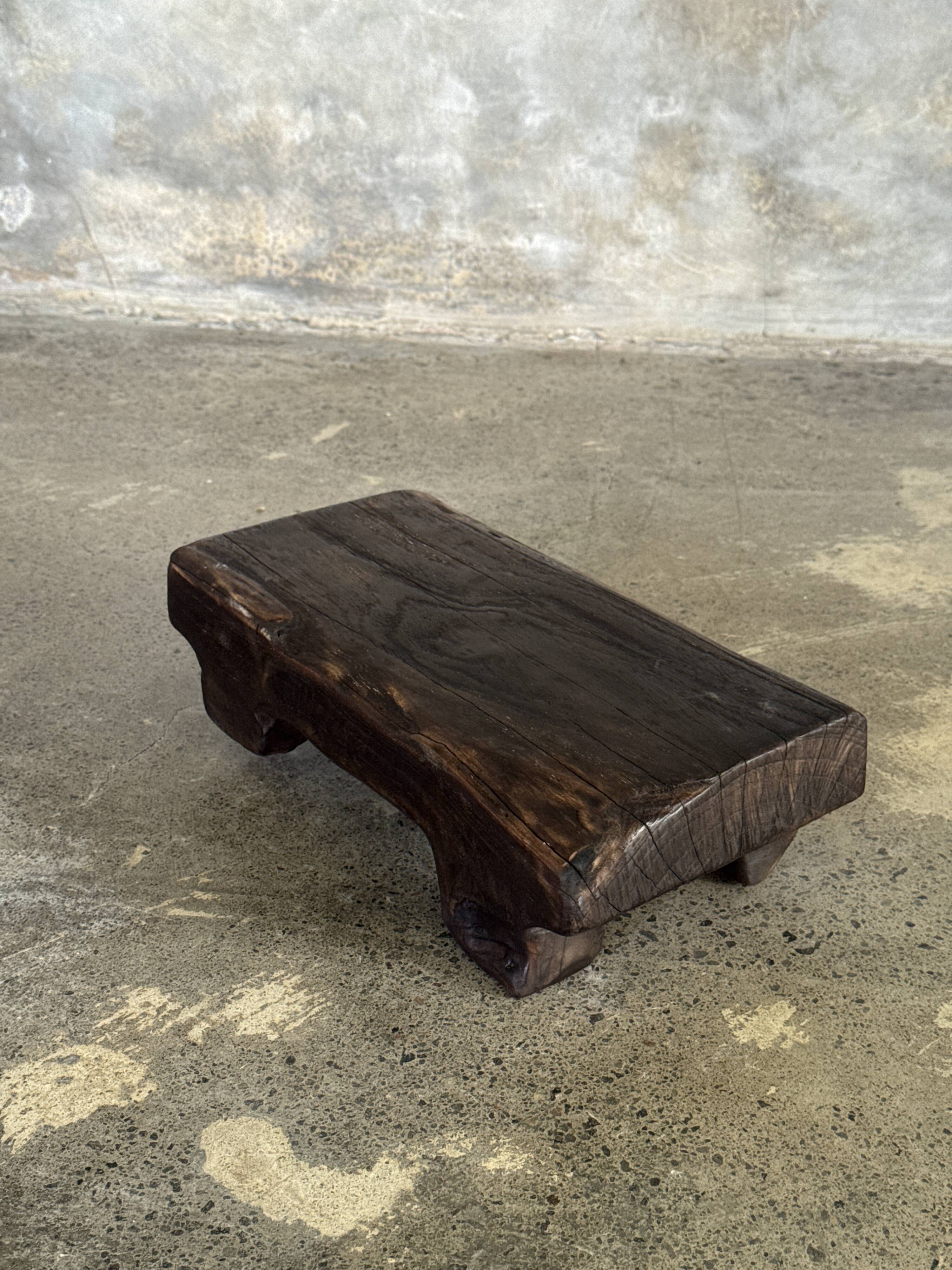Small stool, black solid teak accent stool wabi-sabi L30 W8.5 H6.