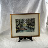 River and its two boats overlooked by a falling willow - Monique Perceval