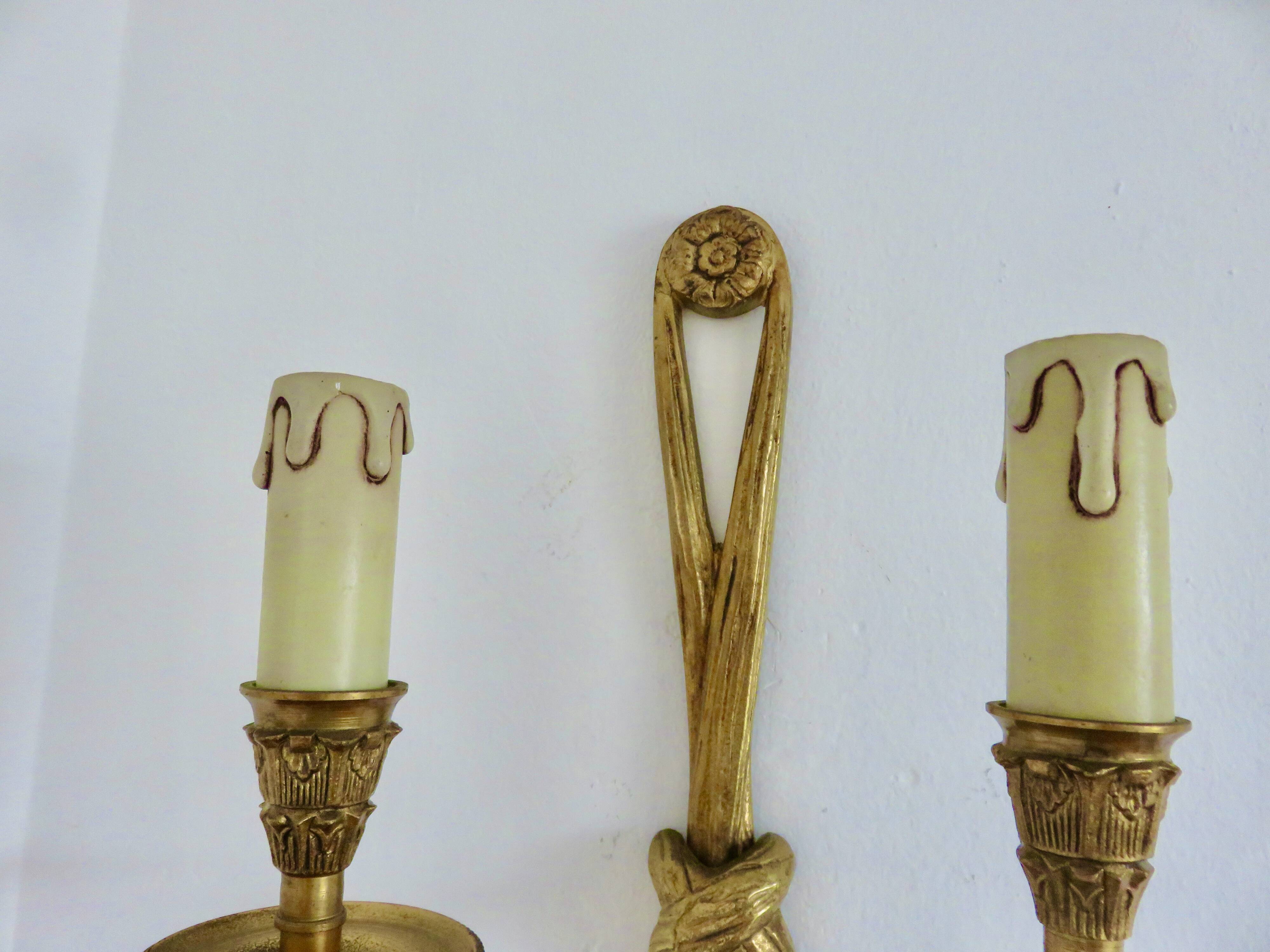 Pair of bronze wall lights, knots and tassels, Peris Andreu edition, 1970