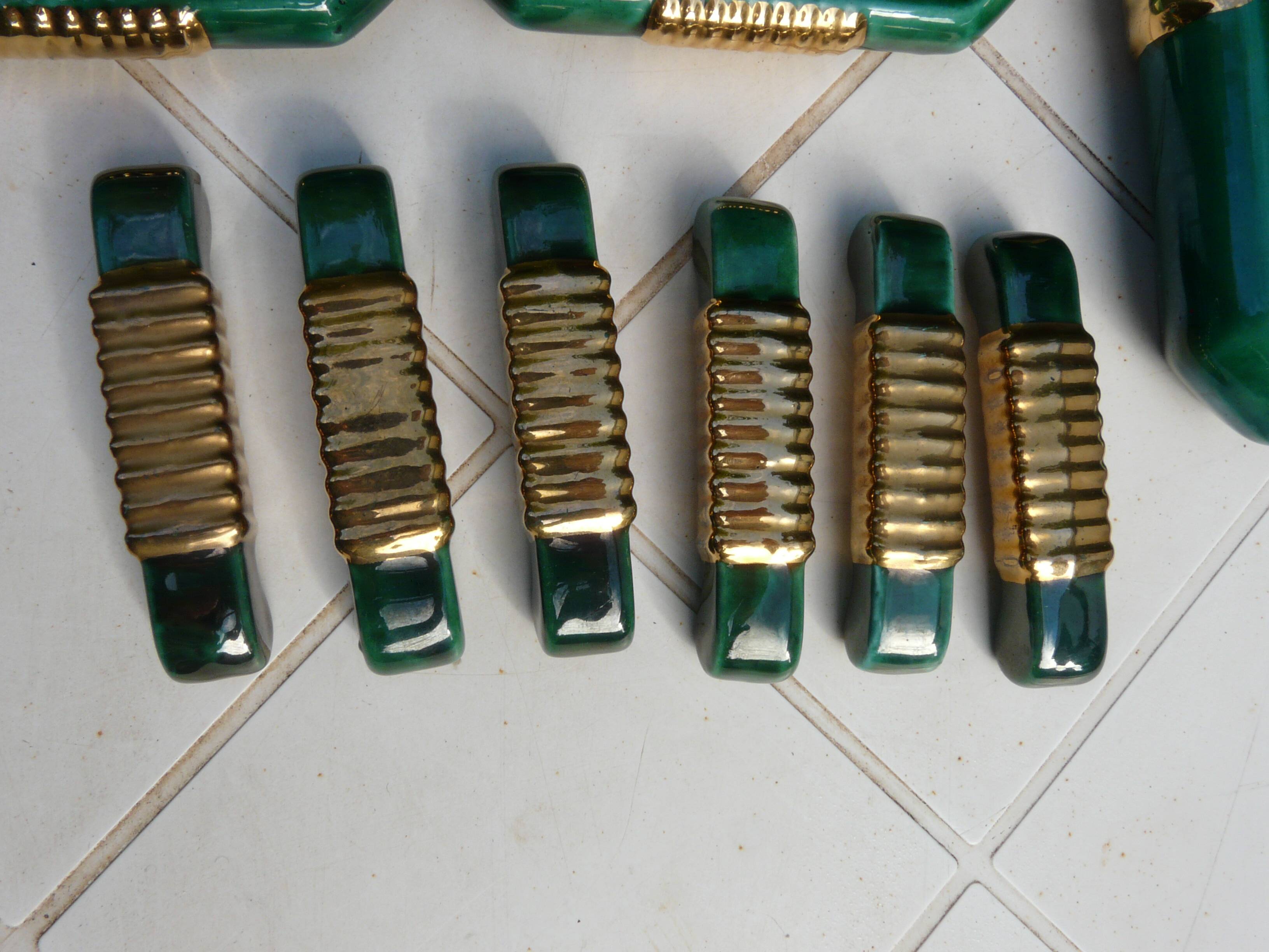 Art Deco dish rest, coasters and knife holder set