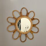 Mirror sun in rattan arched 48cm 1960